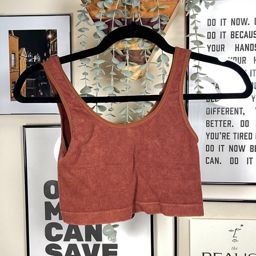 FCT Basics Rust Ribbed Crop Tank Size Small